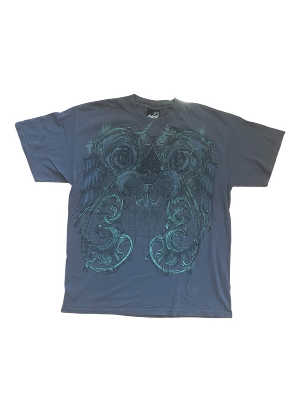 Hybrid Vintage Y2K Grunge Skater Grey Short Sleeve Men Tee Sz L